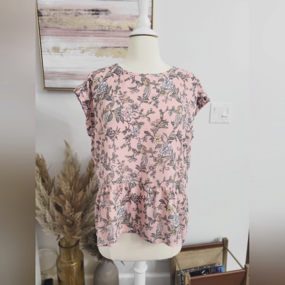 LOFT Pink Floral Peplum Blouse